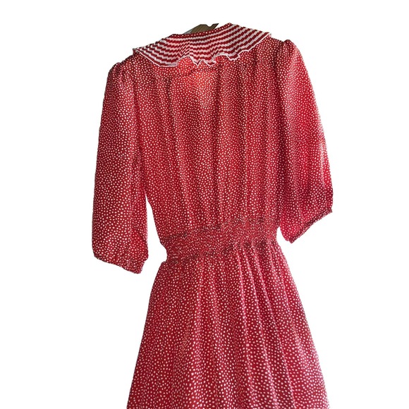 Vintage Assorti For Susan Freis Red/White Dress Pleated Flowy Ruffle 80s‎ S/M - Picture 4 of 16